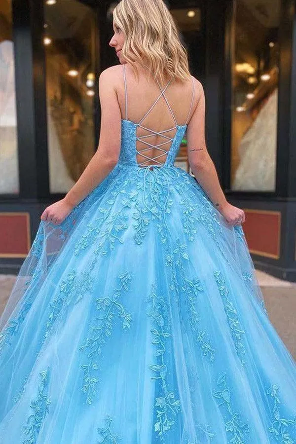 A-line Round Neck Tulle Lace Yellow Prom Dress Formal Dress PSK032