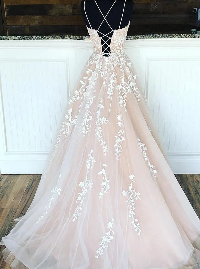 A-line Round Neck Tulle Lace Yellow Prom Dress Formal Dress PSK032