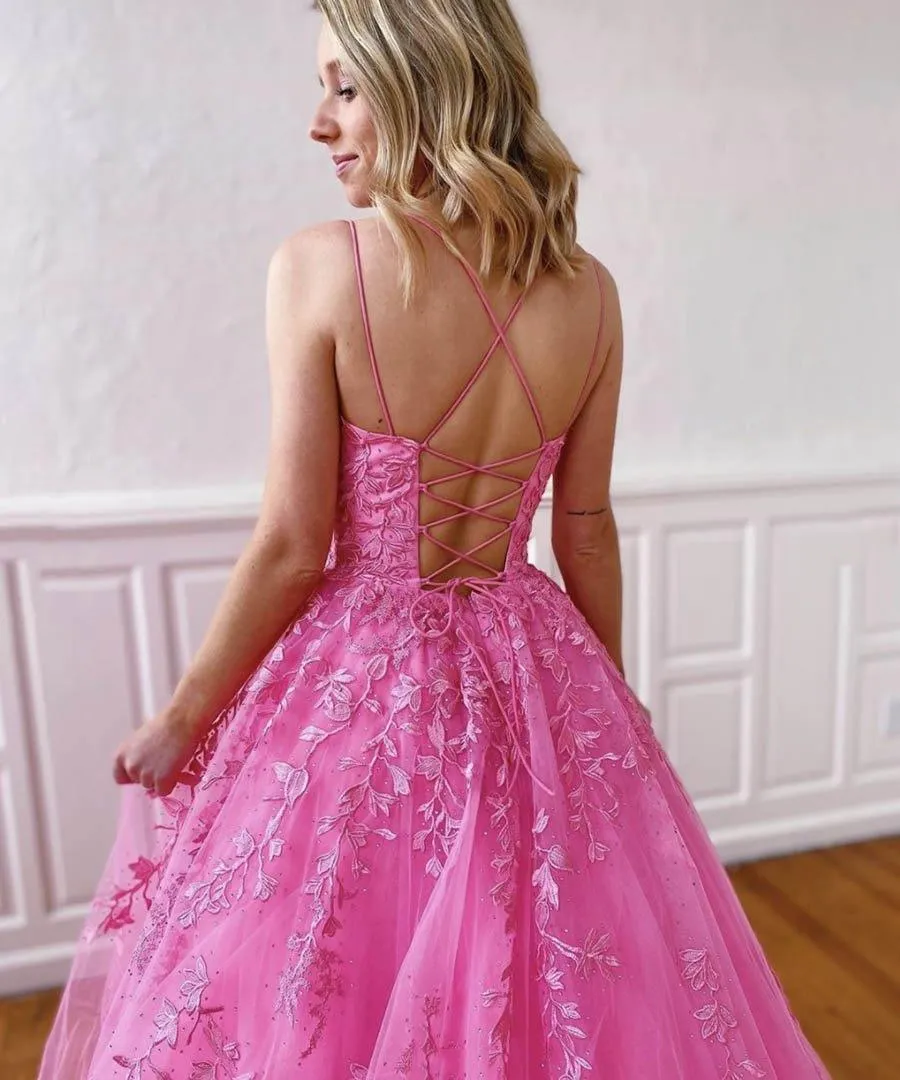 A-line Round Neck Tulle Lace Yellow Prom Dress Formal Dress PSK032