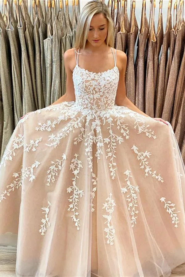 A-line Round Neck Tulle Lace Yellow Prom Dress Formal Dress PSK032