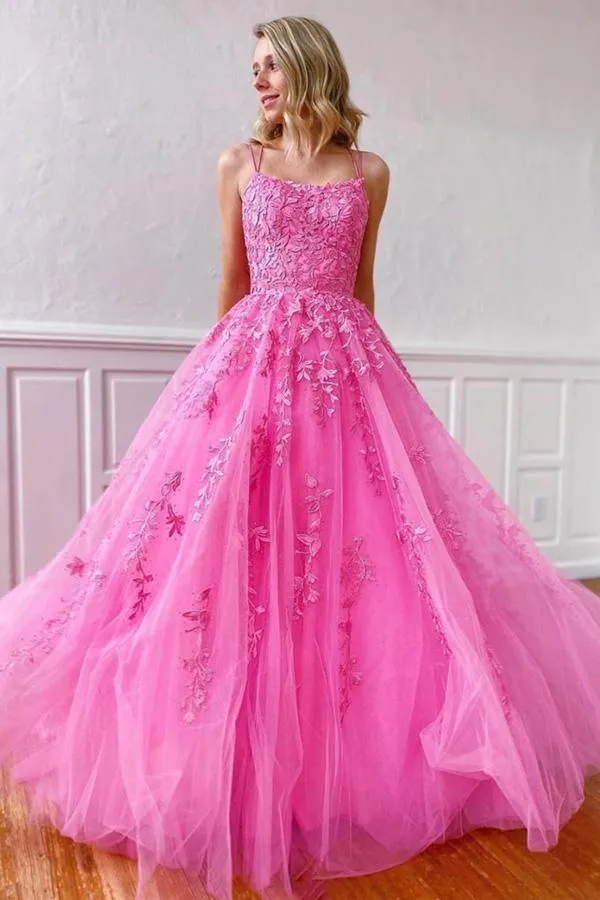 A-line Round Neck Tulle Lace Yellow Prom Dress Formal Dress PSK032