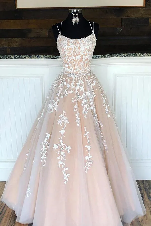 A-line Round Neck Tulle Lace Yellow Prom Dress Formal Dress PSK032