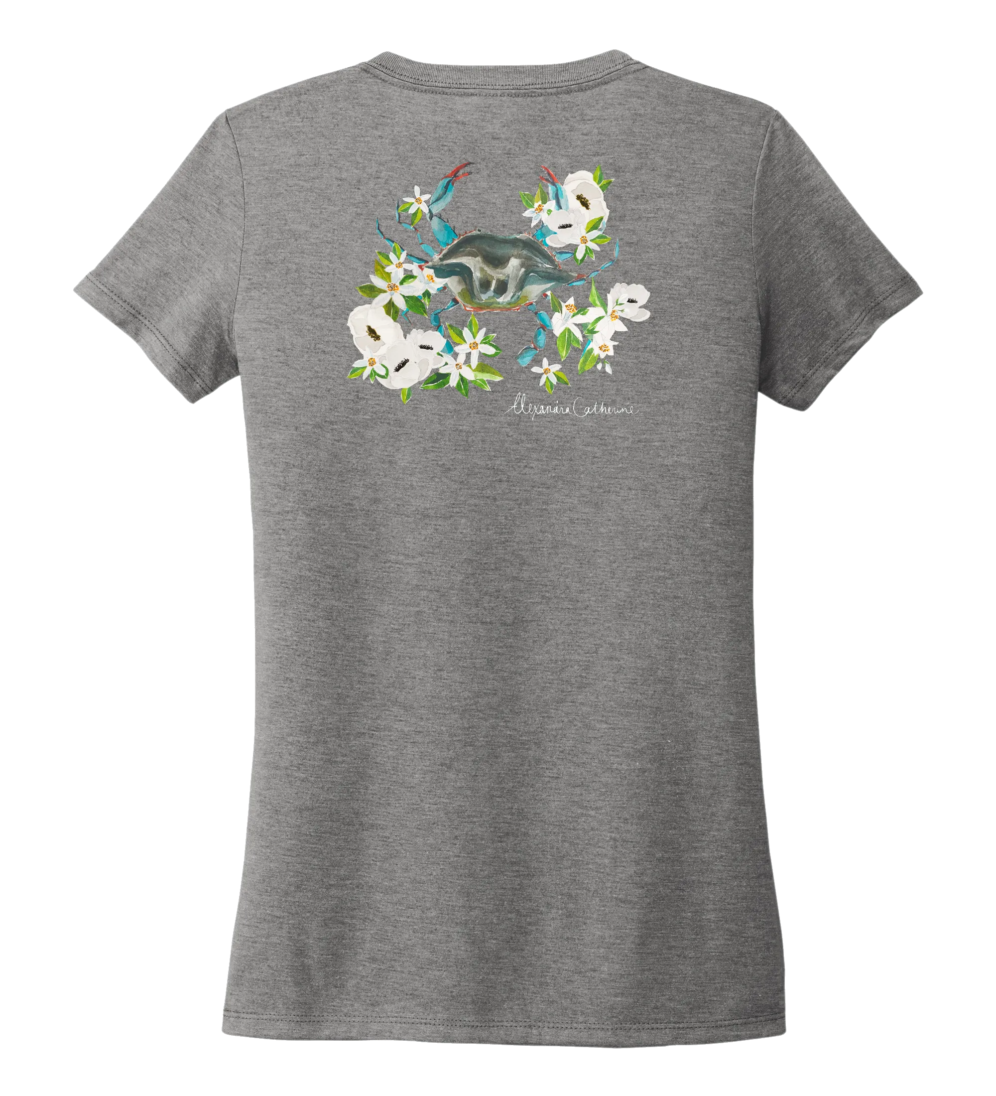 Alexandra Catherine, Blue Crab, Women's V-neck T-shirt in Oyster Grey