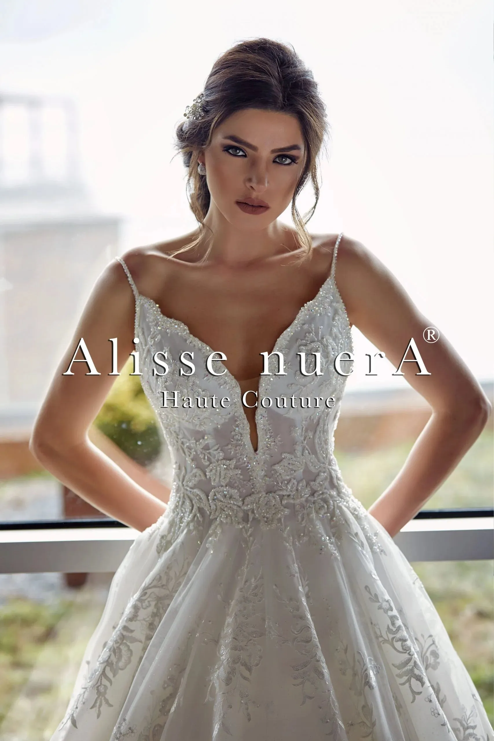 Alluring Cat Ear Neck Spaghetti Strap A Line Rustic Bridal Dress