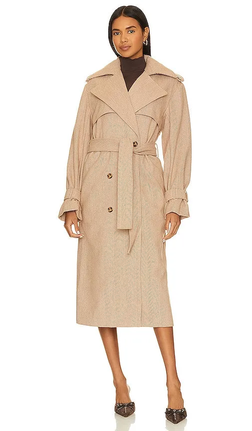 Bardot Oversized Herringbone Trench in Tan