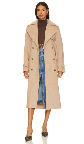 Bardot Oversized Herringbone Trench in Tan