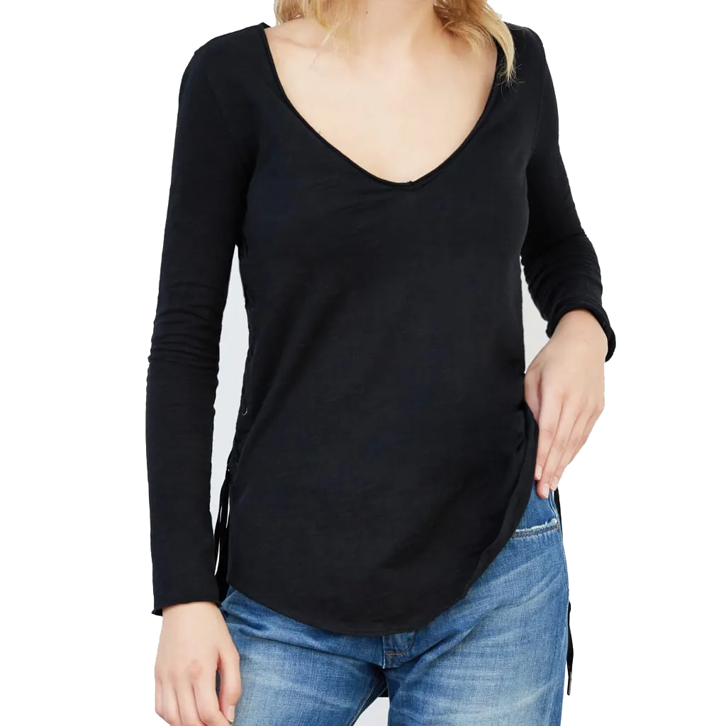 Black V-Neck 3-Quarter Sleeve Top