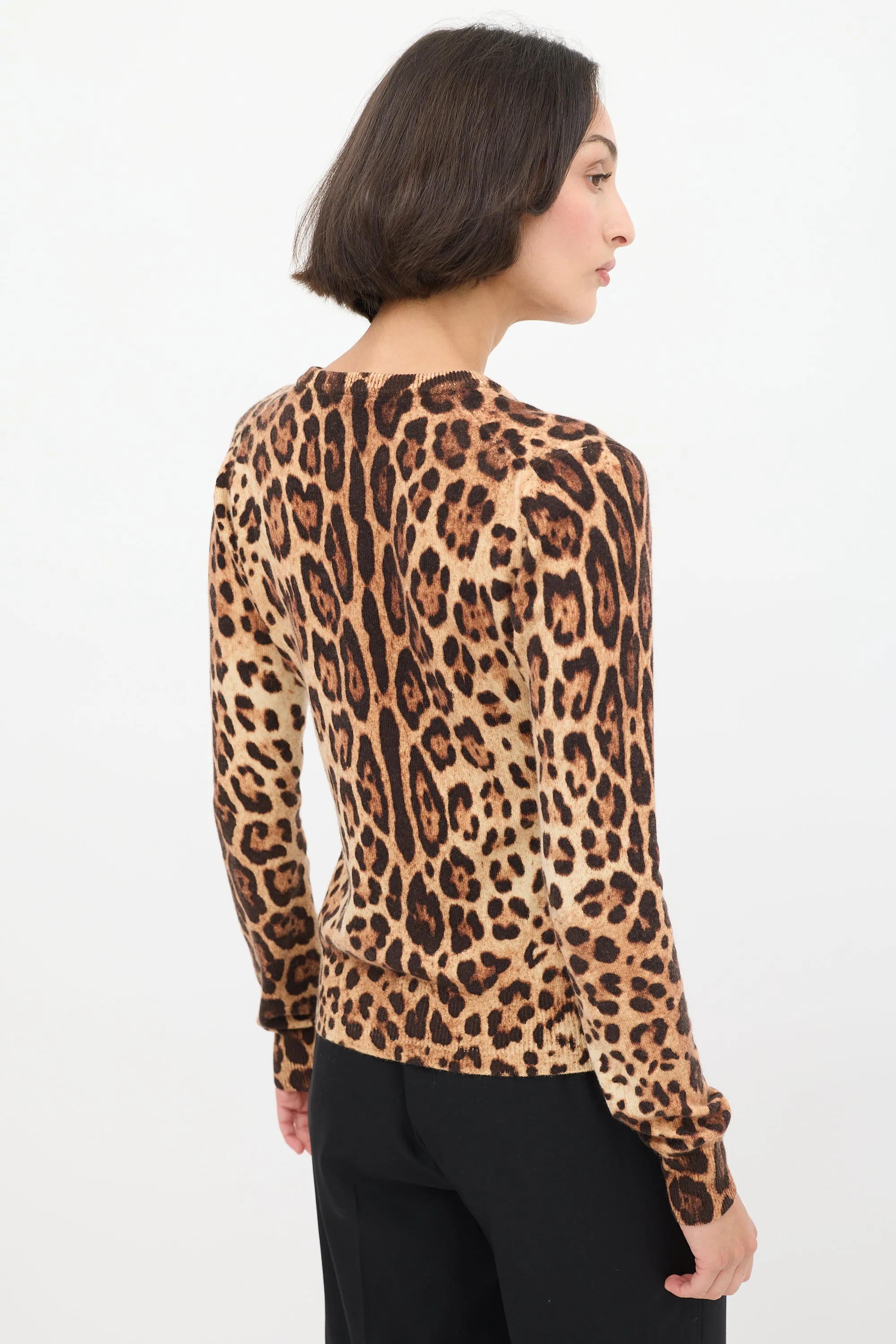 Brown Cashmere Printed V-Neck Sweater