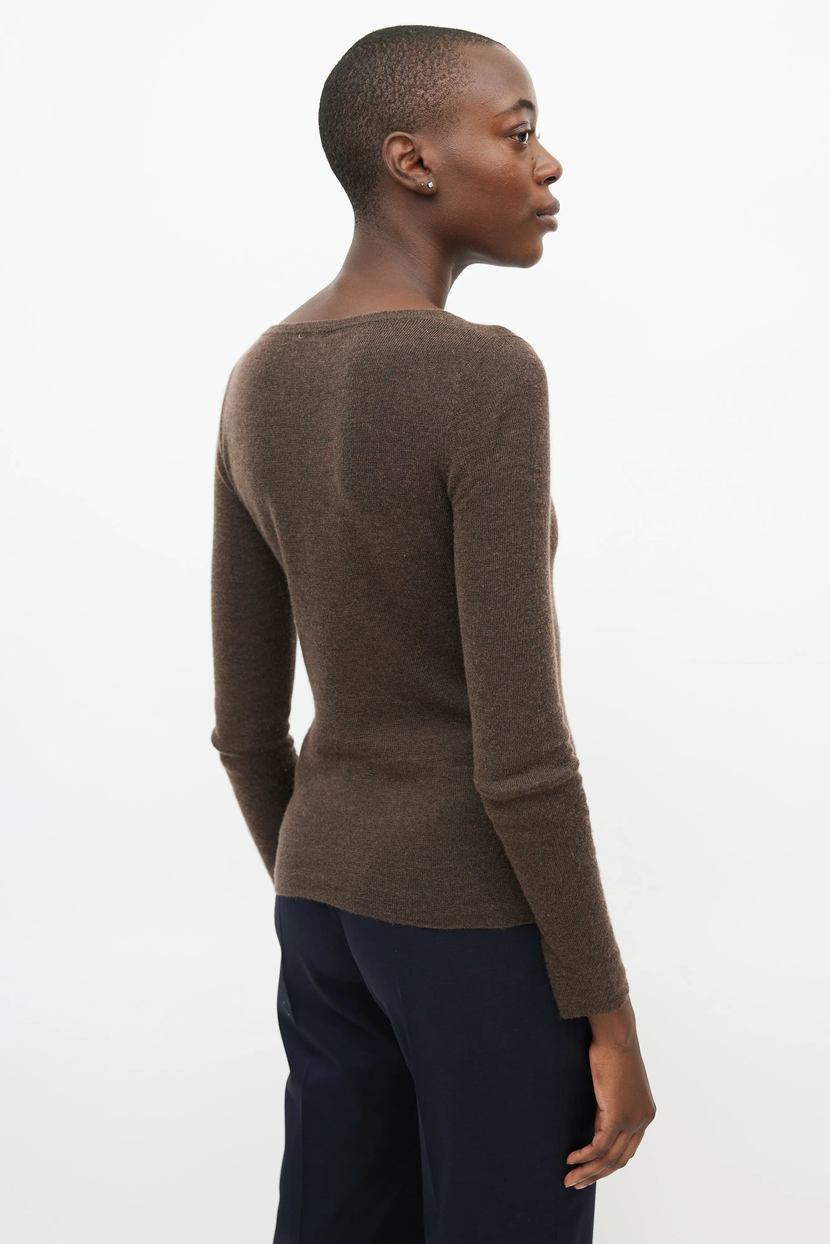 Brown Cashmere V-Neck Sweater