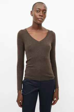 Brown Cashmere V-Neck Sweater
