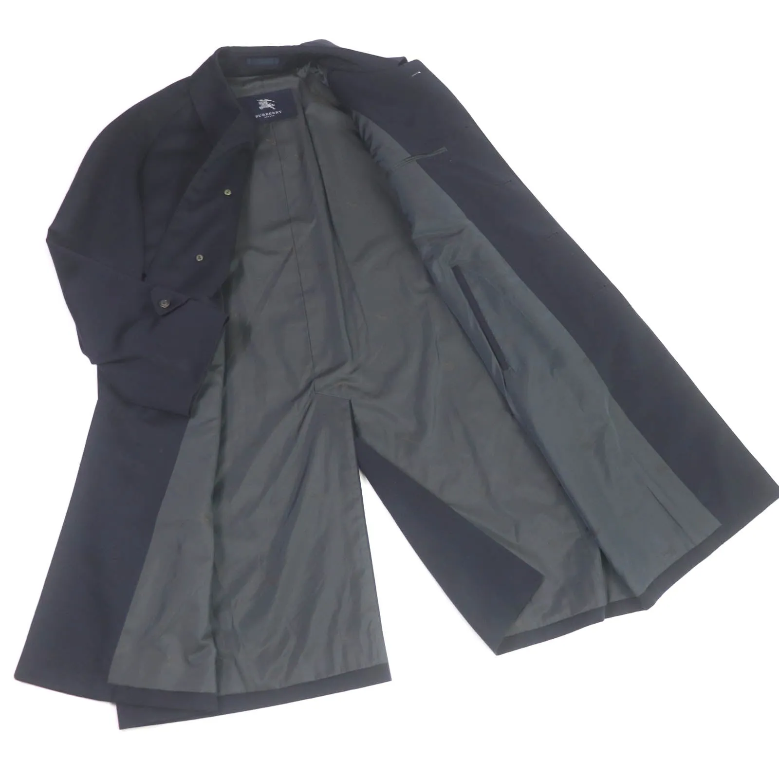 Burberry Cashmere Wool Windowpane Coat Navy