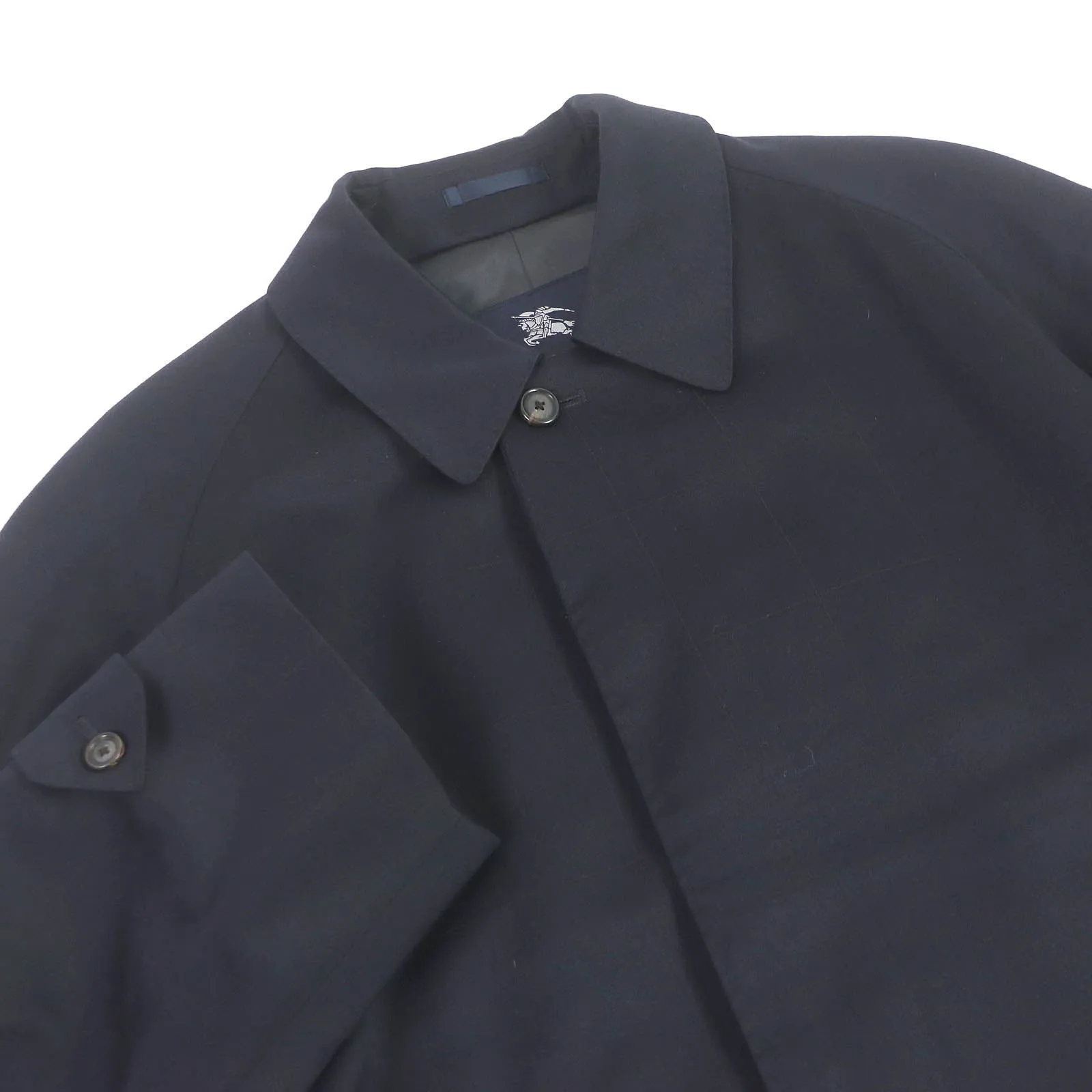 Burberry Cashmere Wool Windowpane Coat Navy
