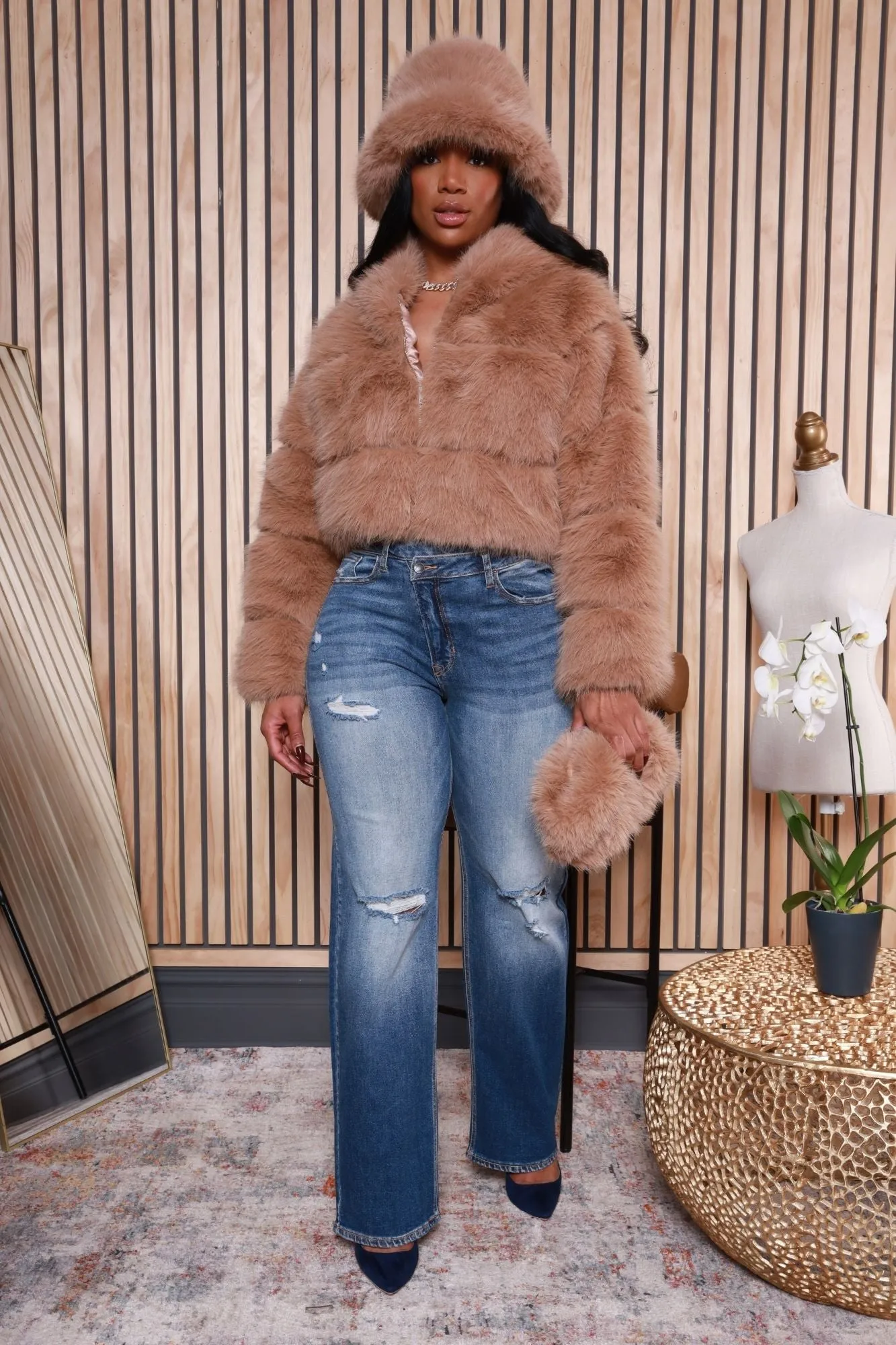Call It Yours Faux Fur Hooded Jacket - Beige