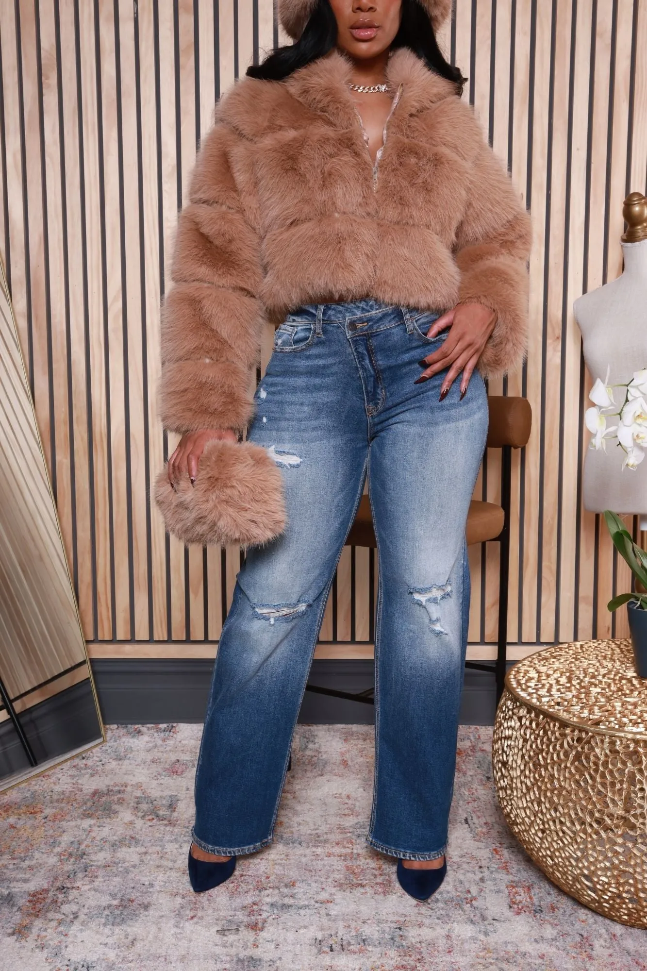 Call It Yours Faux Fur Hooded Jacket - Beige