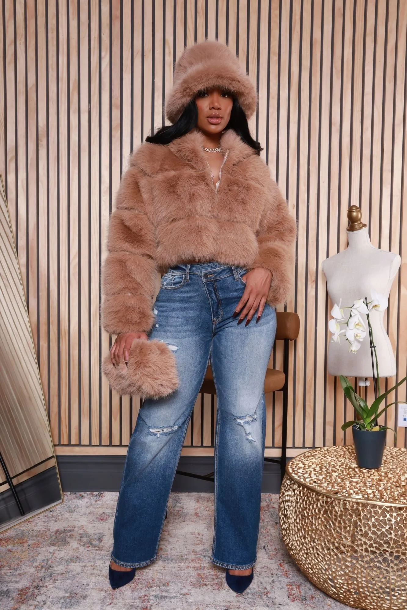 Call It Yours Faux Fur Hooded Jacket - Beige