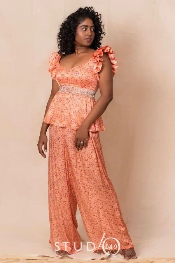 DESIGNER PRINT PEPLUM TOP & PANTS