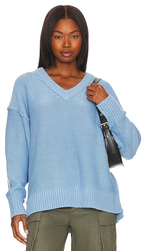 Free People Alli V-neck Sweater in Baby Blue