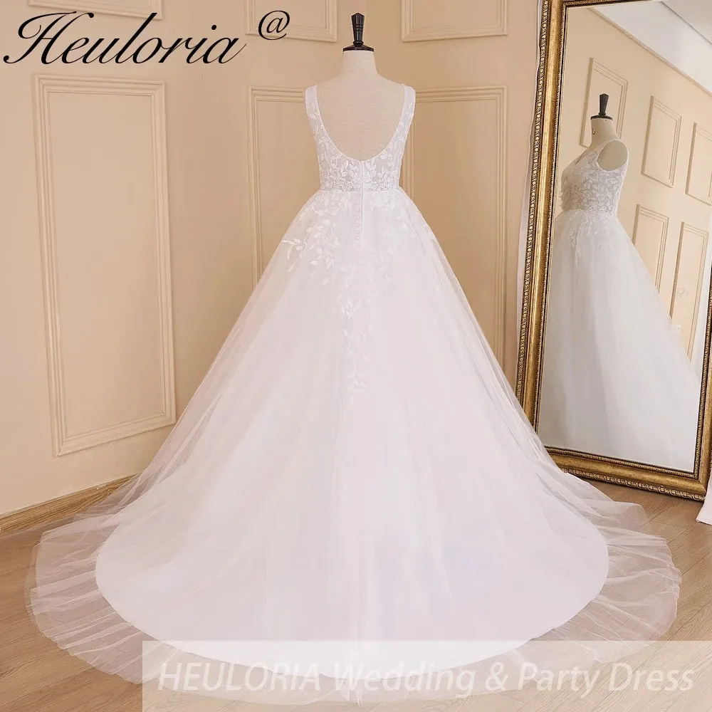 HEULORIA Elegant lace applique Boho Wedding Dress bride dress V neck plus size  A line Wedding Bride Gown