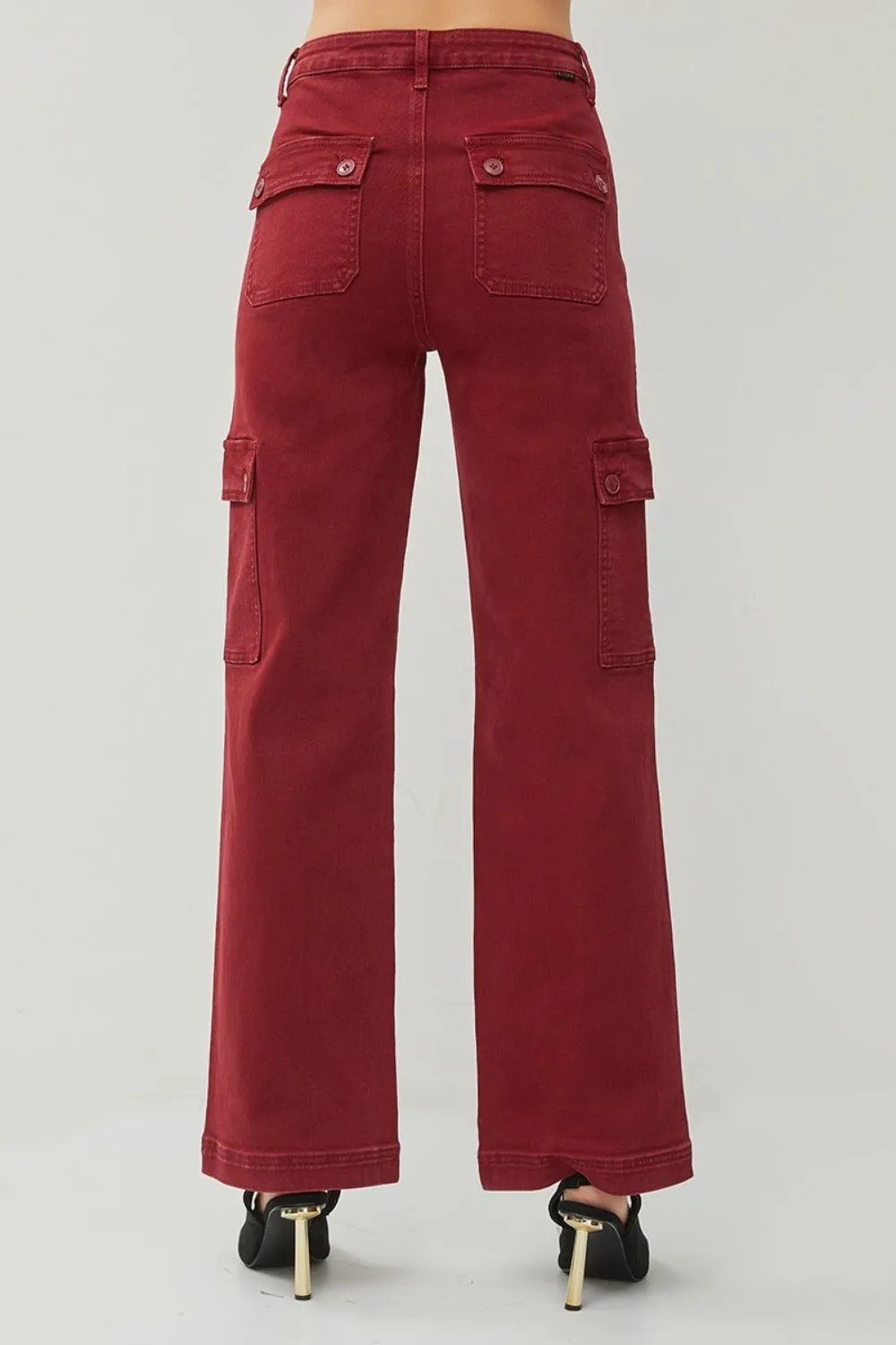 High-Rise Wide Leg Cargo Jeans in Deep Red