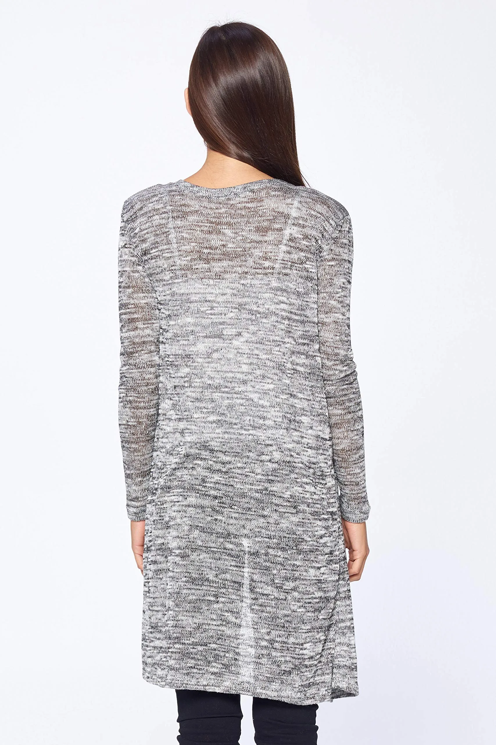 Khanomak Women's Long Sleeve Side Slit Knit Long Line Cardigan