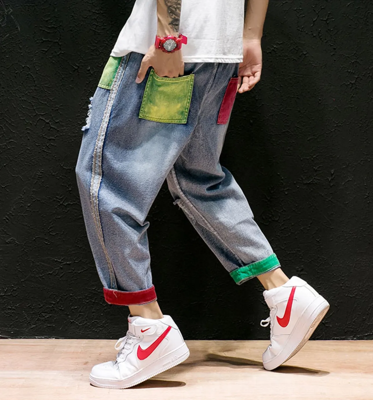 Men's Straight Ripped Jeans