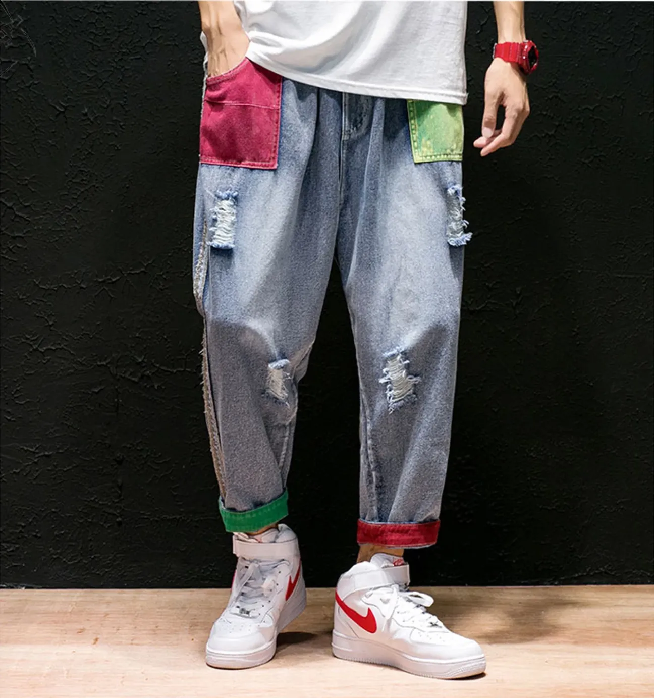 Men's Straight Ripped Jeans