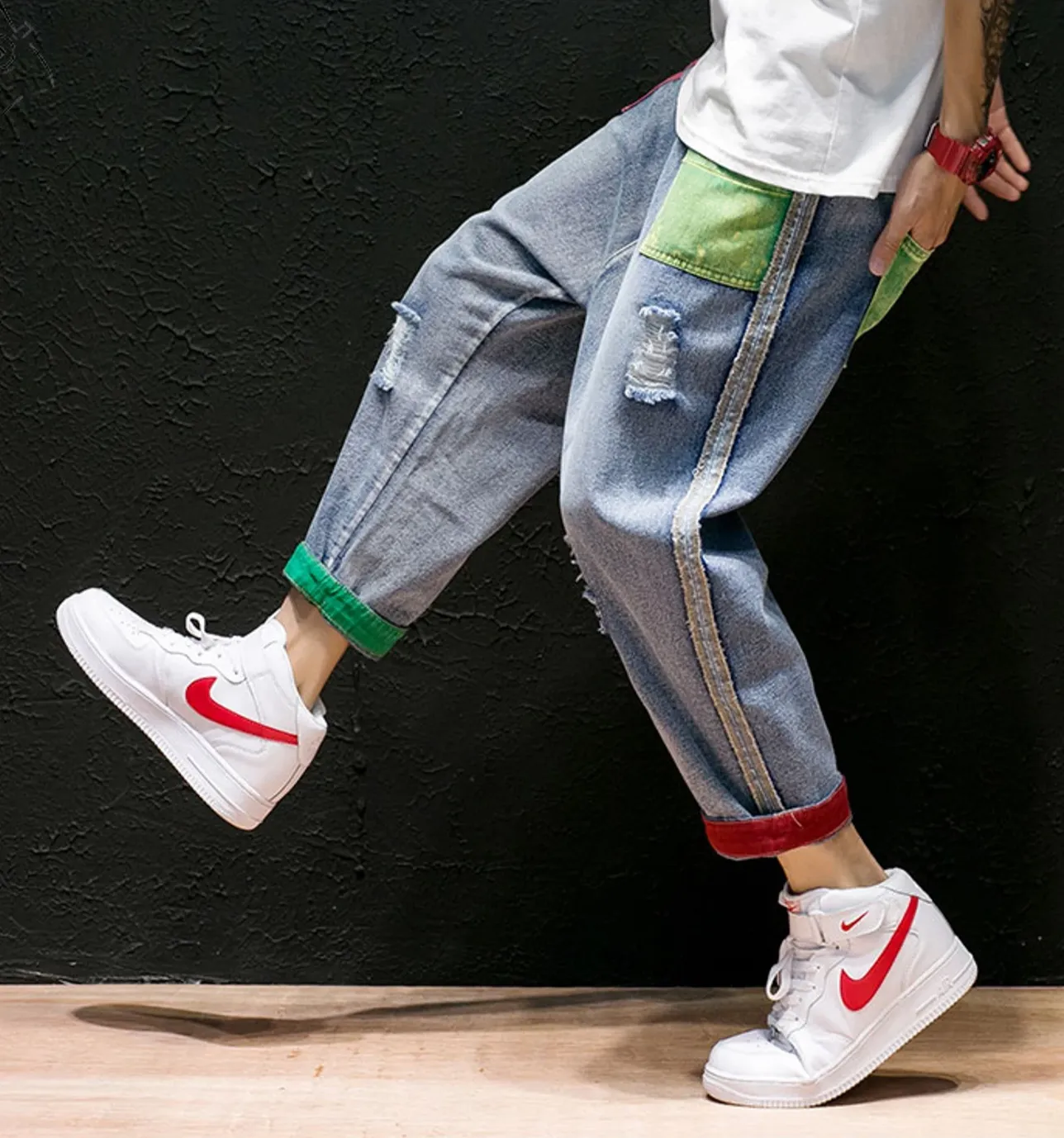Men's Straight Ripped Jeans