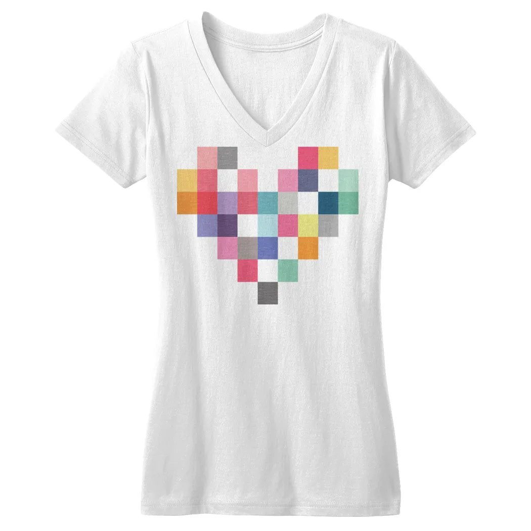 Patchwork Heart V-Neck - White
