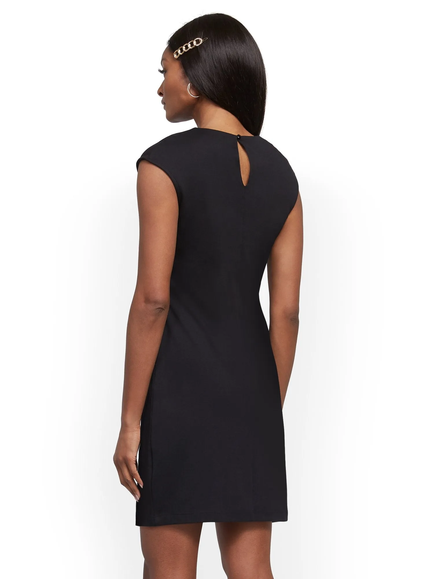 Petite Pleated Cotton Keyhole Shift Dress