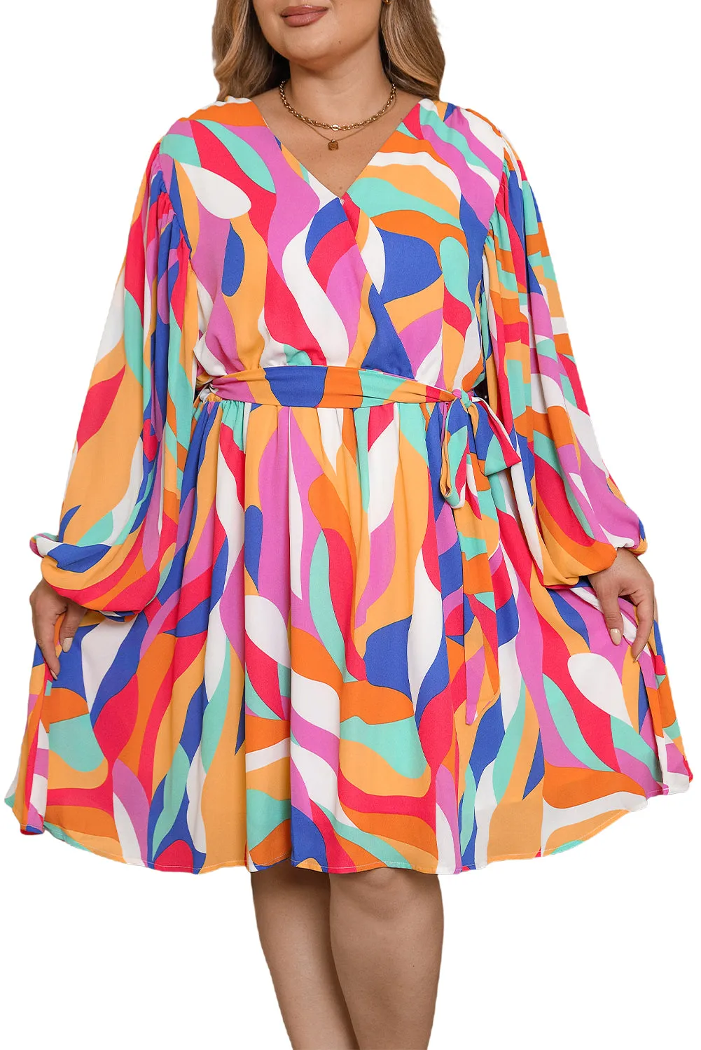 Plus Size Oversized Sleeve Belted Dress