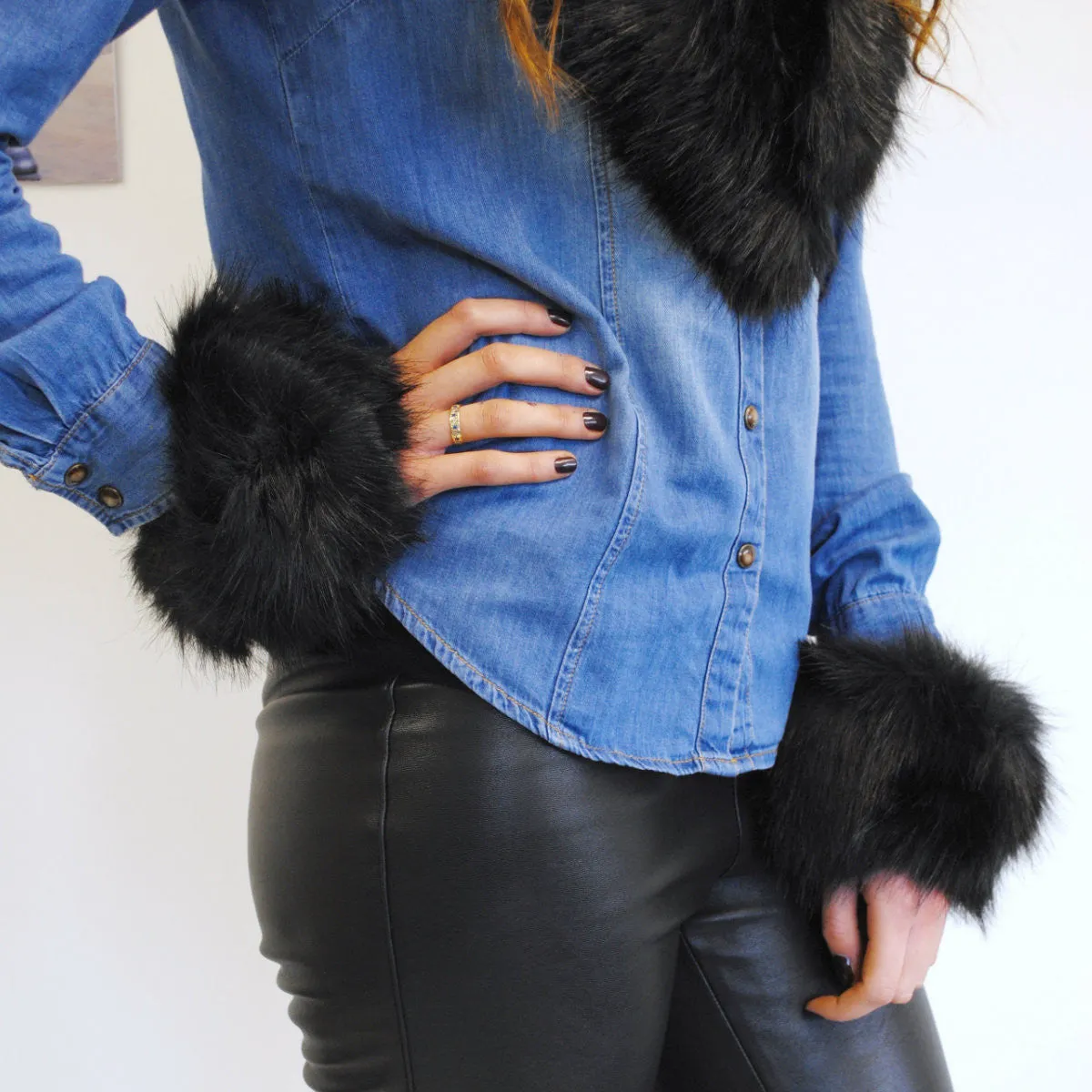 Talya Luxury Black Faux Fur Wristlet Cuffs