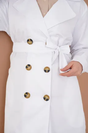 Three-Button Double-Breasted Trench Coat - White