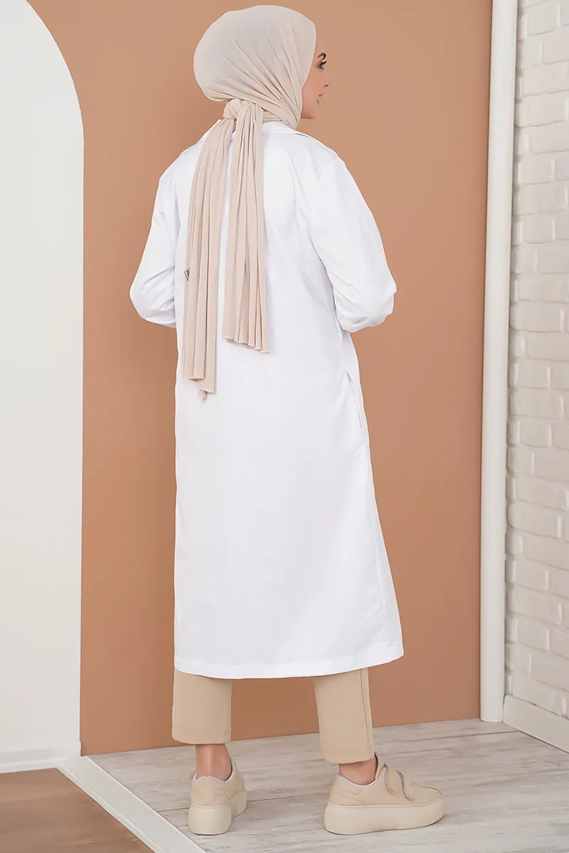 Three-Button Double-Breasted Trench Coat - White