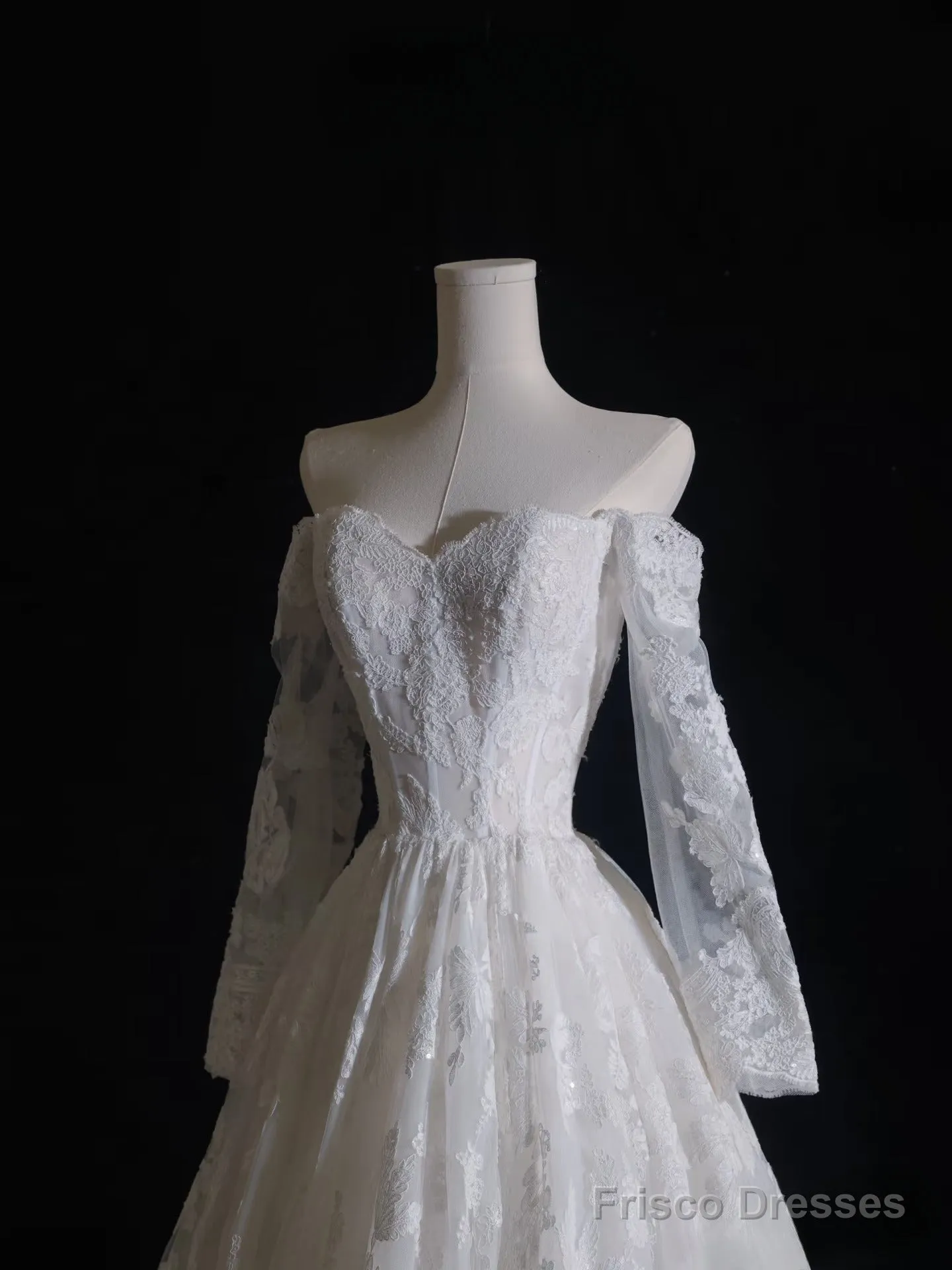 Timeless A Line Off The Shoulder White Lace Long Sleeves Wedding Dresses Bridal Dress