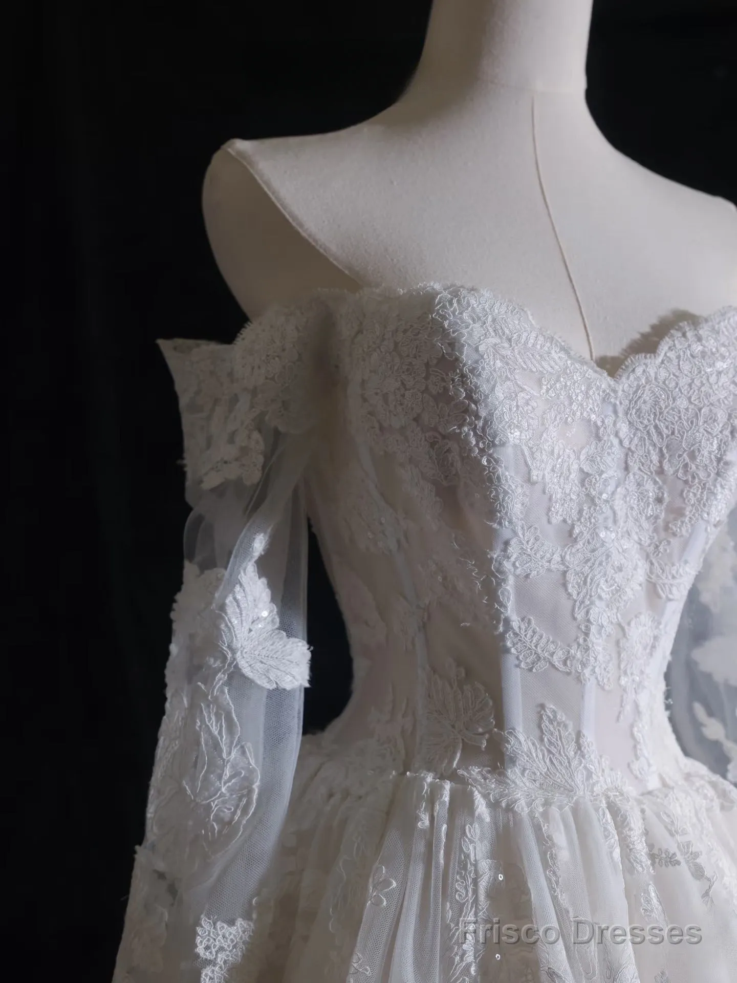 Timeless A Line Off The Shoulder White Lace Long Sleeves Wedding Dresses Bridal Dress