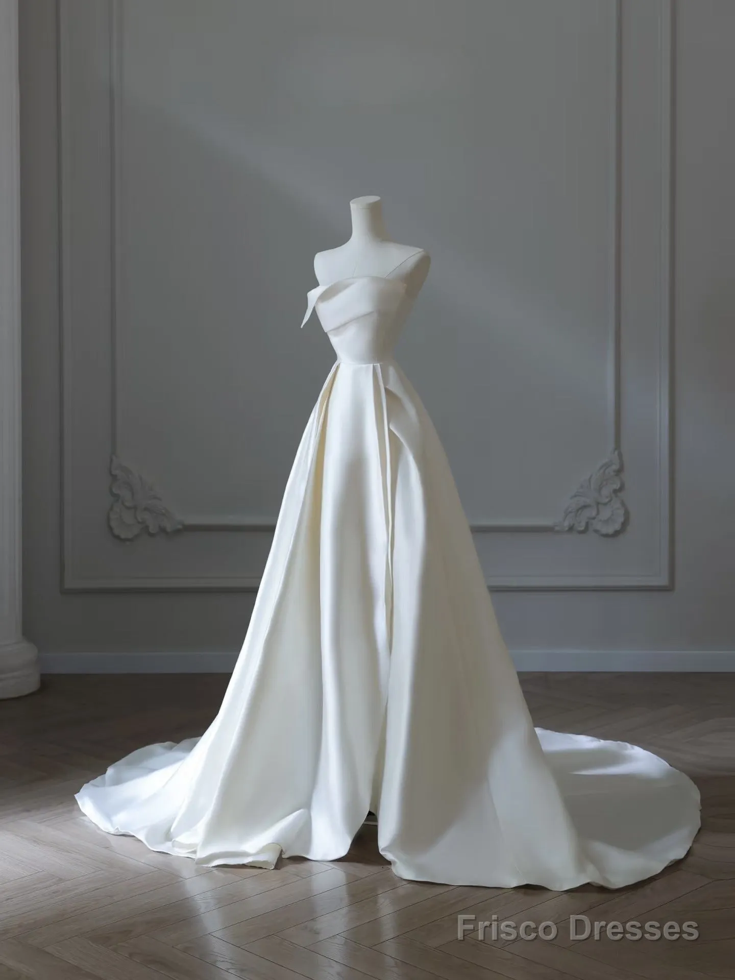 Timeless A Line Strapless Satin Ivory Long Wedding Dress Bridal Dresses