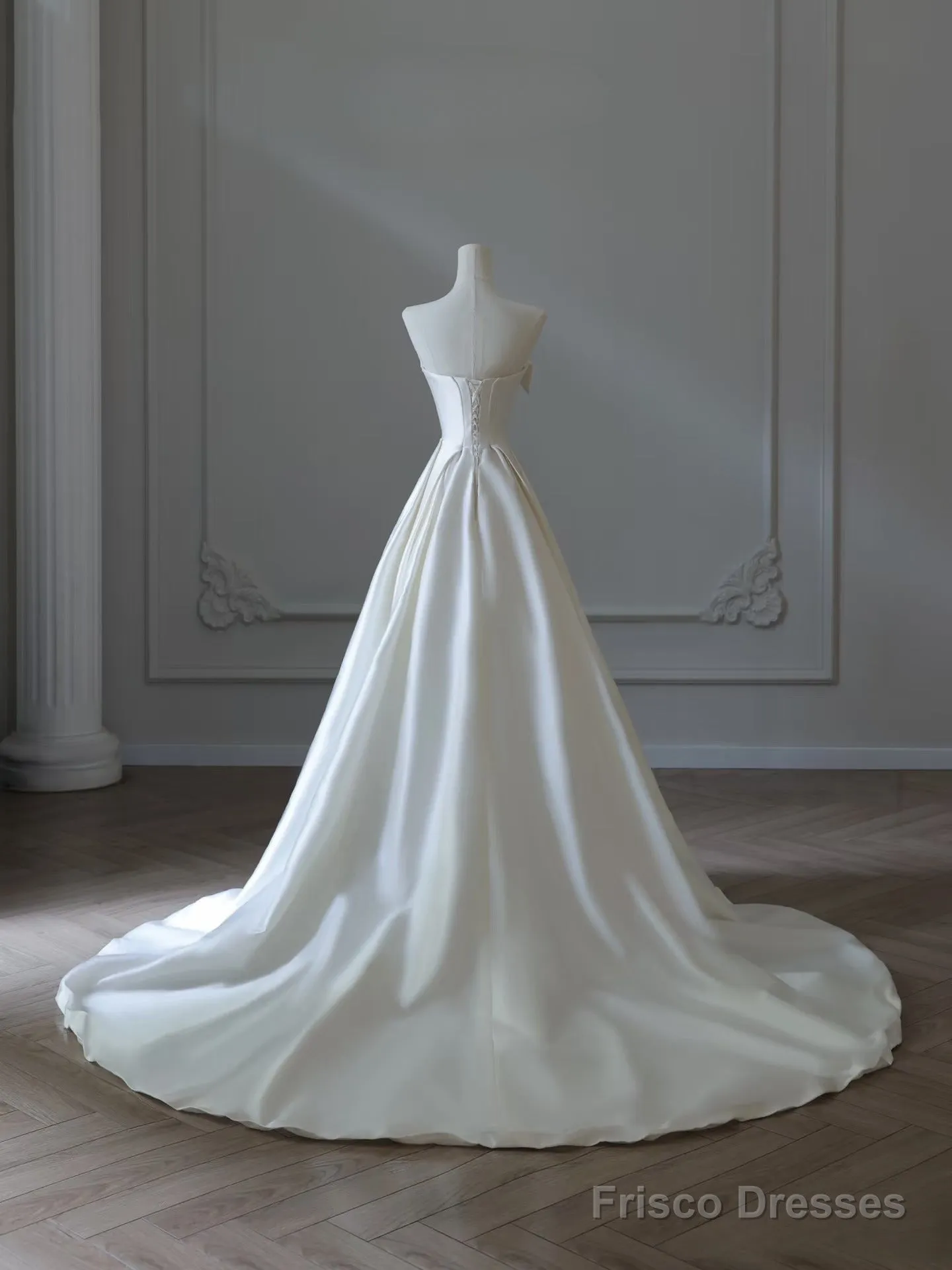 Timeless A Line Strapless Satin Ivory Long Wedding Dress Bridal Dresses