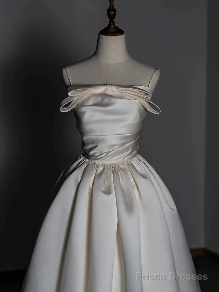 Timeless A Line Strapless Satin Ivory Wedding Dresses Brides Dress