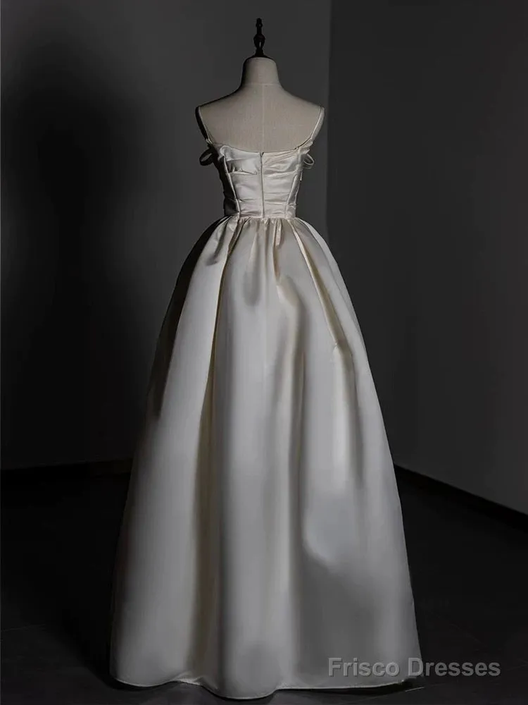 Timeless A Line Strapless Satin Ivory Wedding Dresses Brides Dress
