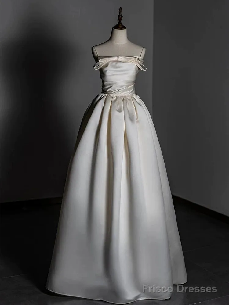 Timeless A Line Strapless Satin Ivory Wedding Dresses Brides Dress
