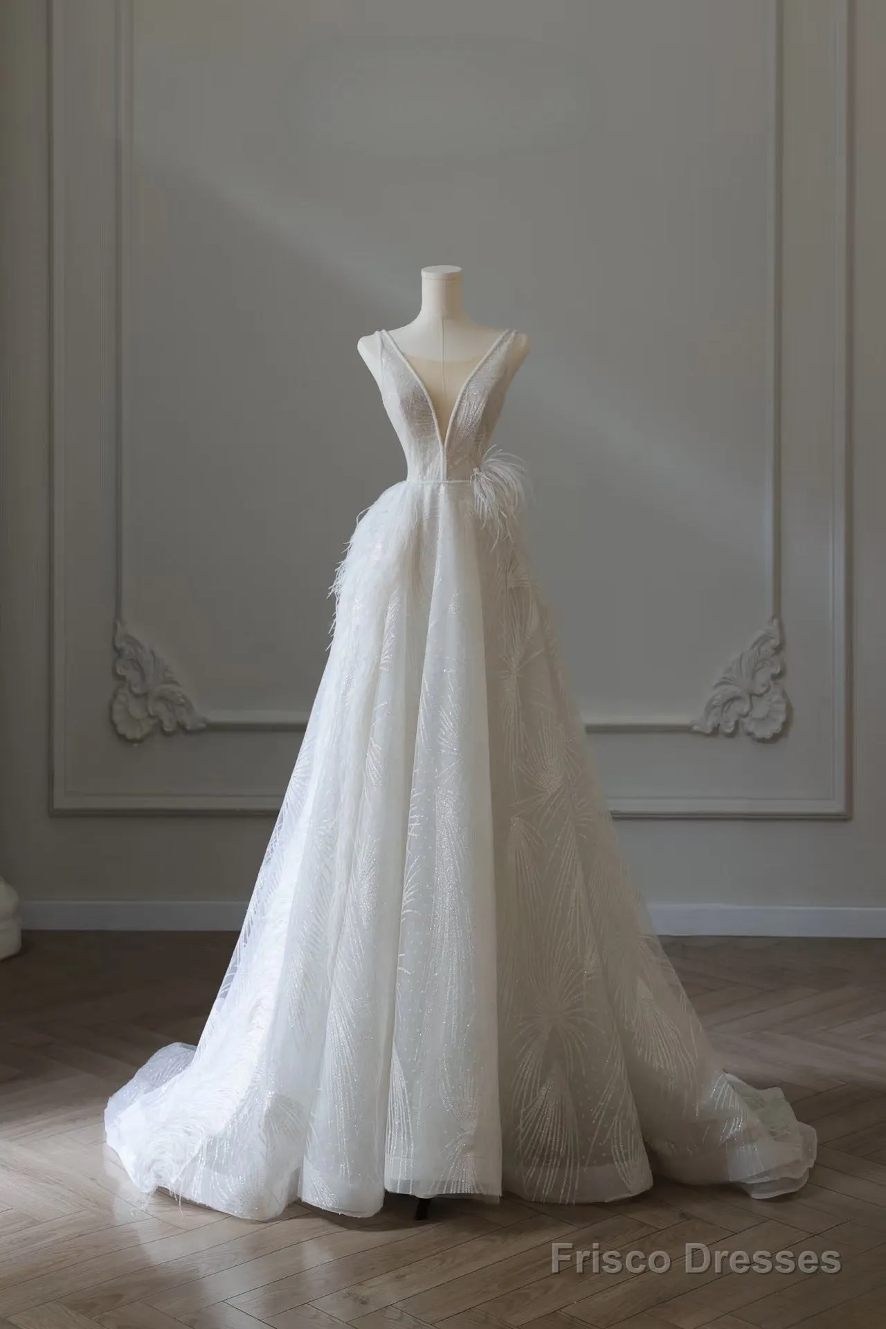 Timeless A Line V Neckline Sequin Sleeveless White Wedding Dresses Brides Dress