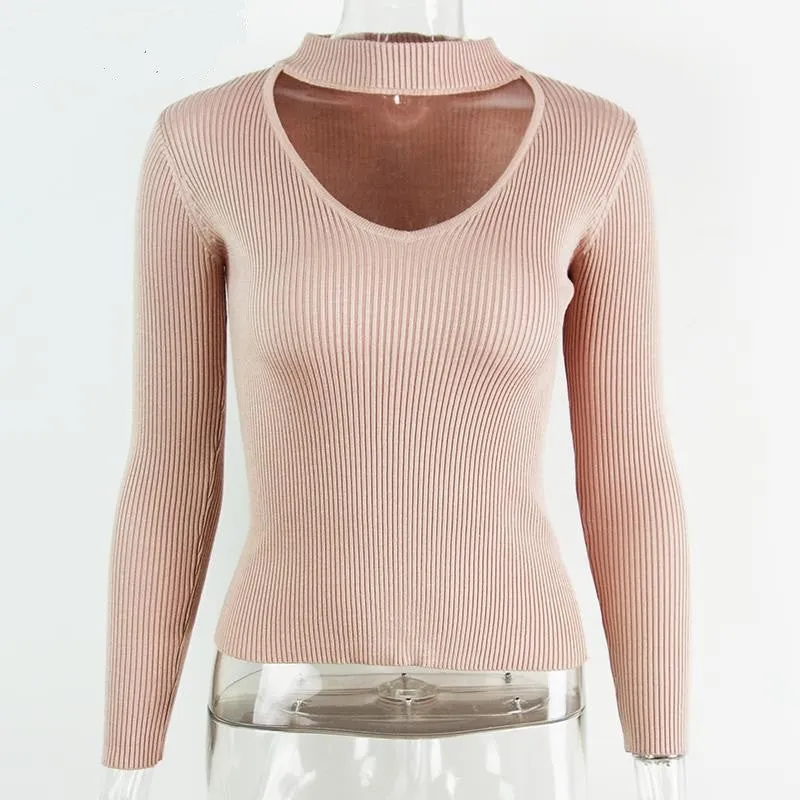 V-Neck Knitted Sweater Of Cotton