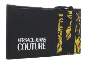Versace Jeans Couture Black Baroque Print Compact Zippered Wallet Cardholder