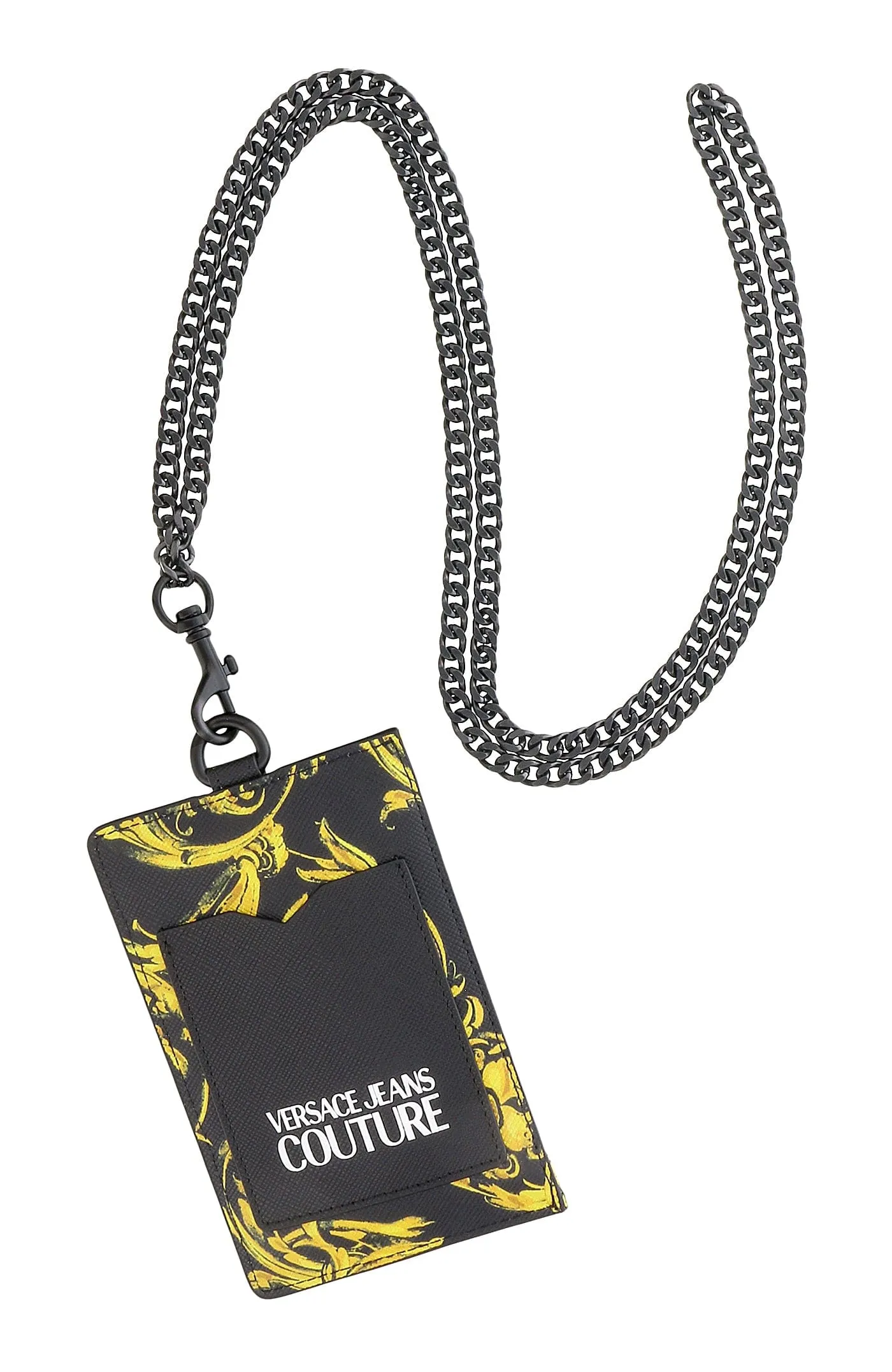 Versace Jeans Couture Black Baroque Print Zippered Lanyard Wallet Cardholder