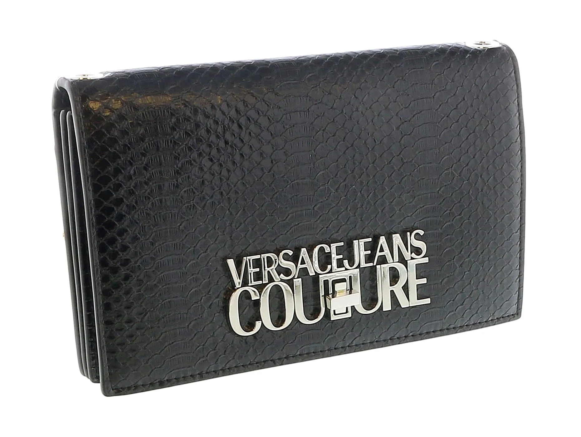 Versace Jeans Couture Black Snake Embossed Continental Wallet on a Chain