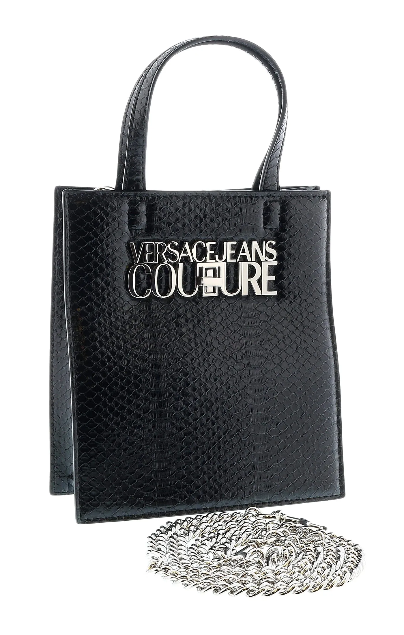 Versace Jeans Couture Black Snake Skin Embossed Small  Tote Bag