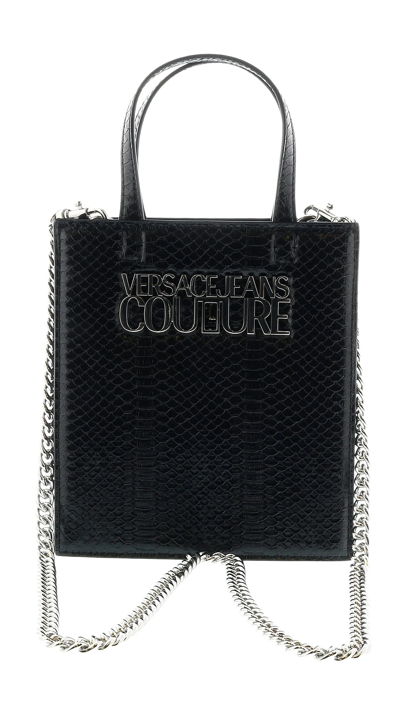 Versace Jeans Couture Black Snake Skin Embossed Small  Tote Bag