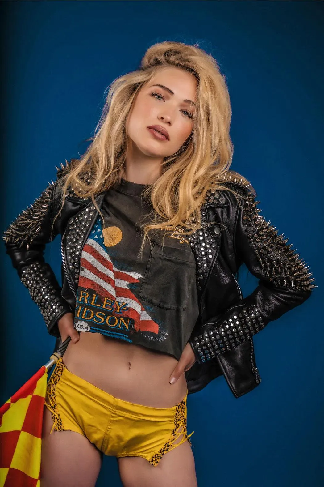 Women's Black Punk Silver Long Spiked Studded Black Leather Jacket