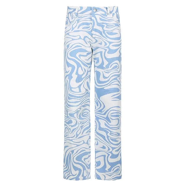 Zebra Print Straight Leg Jeans