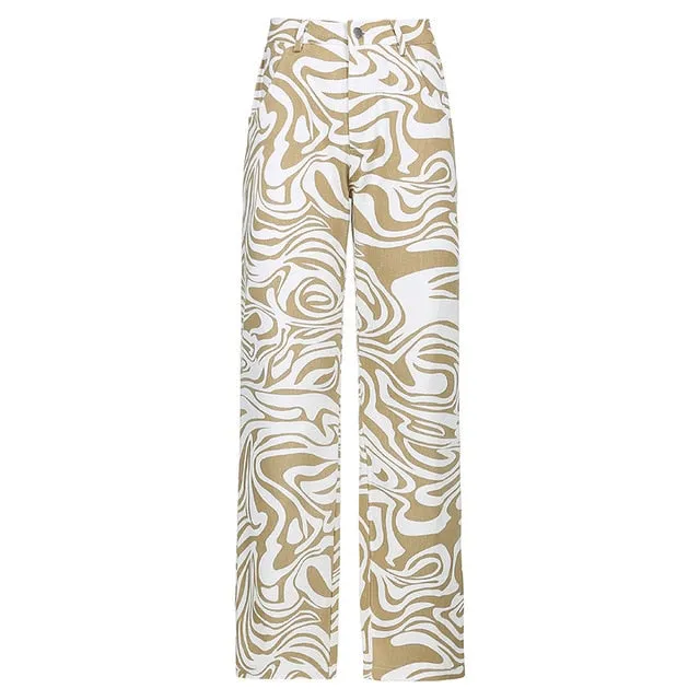 Zebra Print Straight Leg Jeans
